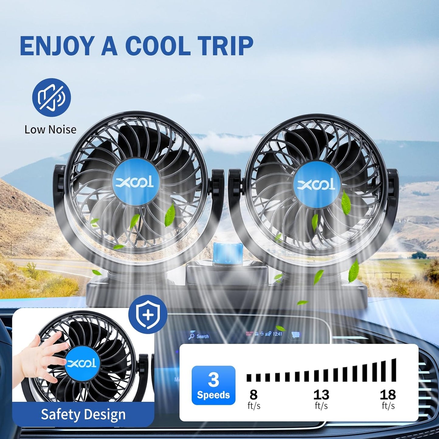 Ventilador de Coche 12V – Enfriamiento Rápido y Bajo Ruido para Pasajeros y Mascotas