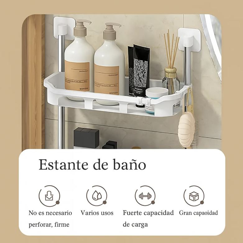 Estantería de baño sobre WC con 3 pisos, fabricada en metal cromado.