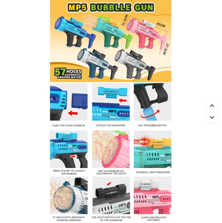 Pistola de burbujas 57 agujeros con luces LED, de alta producción.