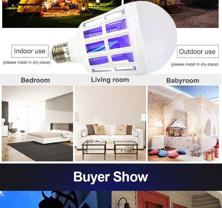 Lámpara Foco LED Antimosquitos 2 en 1 con Luz Ultravioleta y Eléctrica