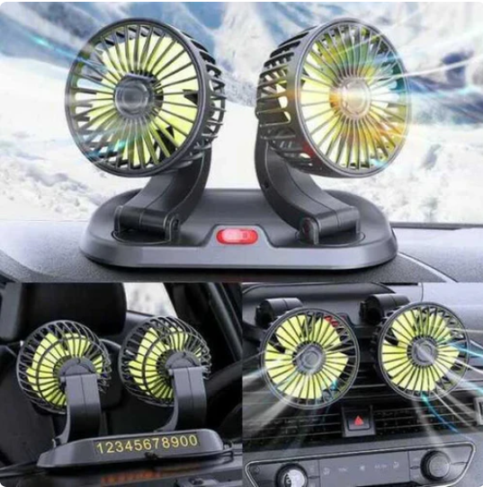 Ventilador para Coche con Doble Cabezal Giratorio 360° y 3 Velocidades