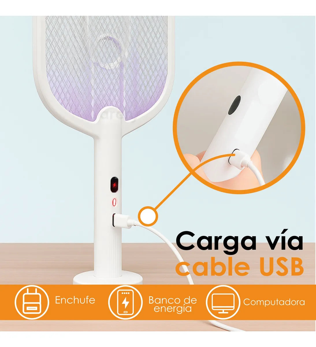 Raqueta Eléctrica Anti-insectos con Alto Voltaje de 3000V