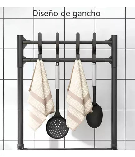 Estante Organizador de Almacenamiento Multifuncional con 5 Niveles, Ruedas y Ganchos