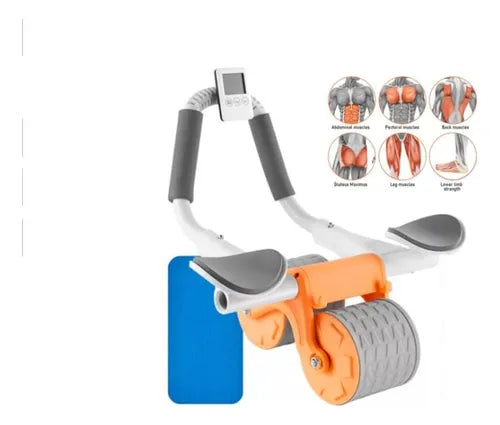 Rodillo Abdominal Doble Rueda con Monitor – Soporte para Celular y Control de Ejercicio