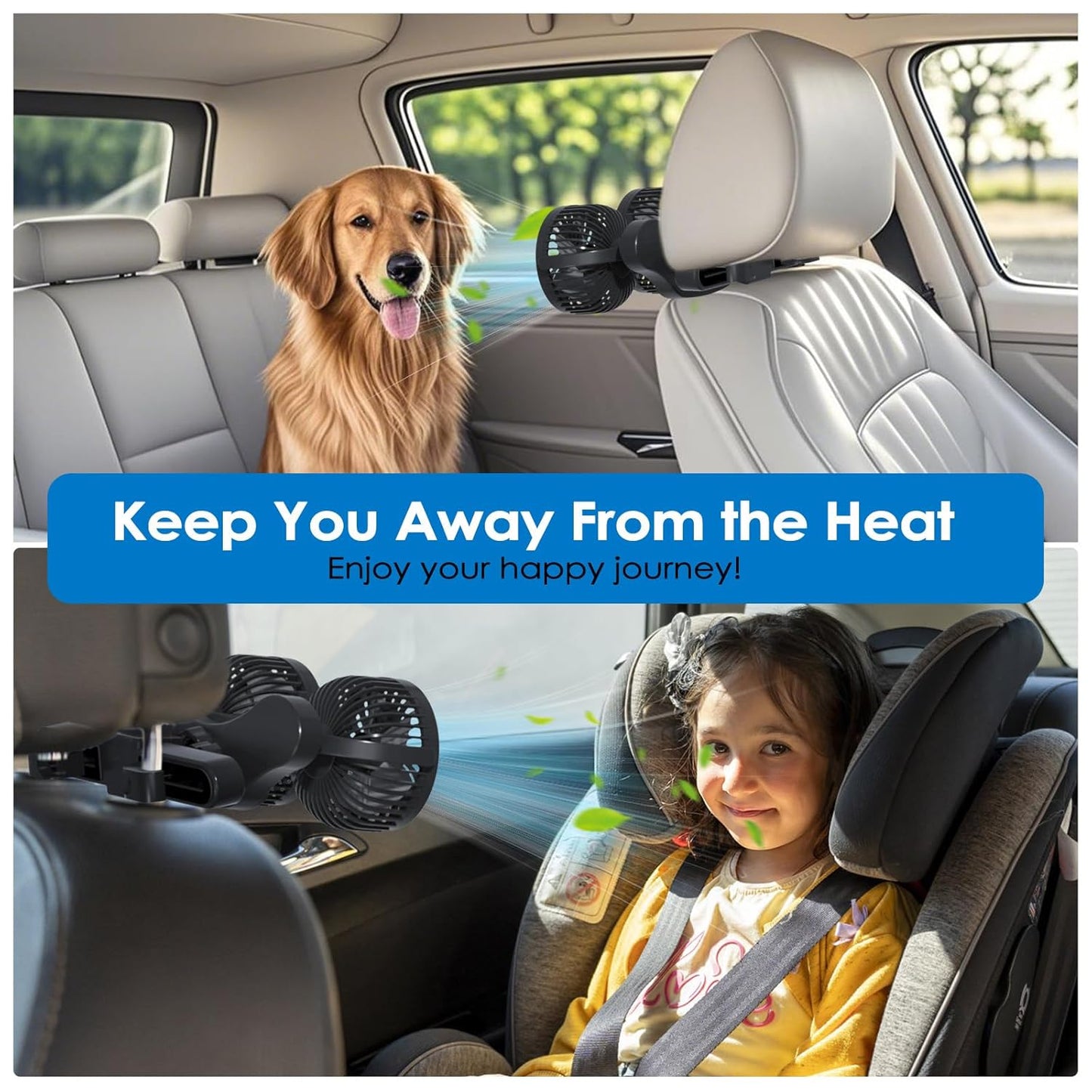 Ventilador de Coche 12V – Enfriamiento Rápido y Bajo Ruido para Pasajeros y Mascotas