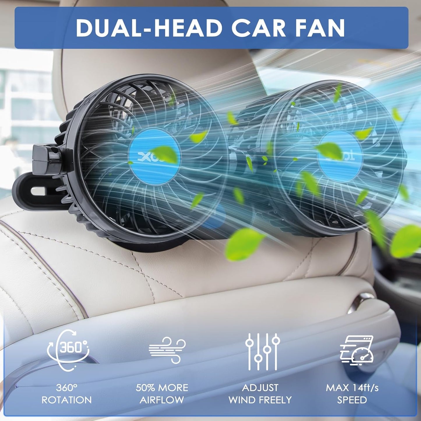 Ventilador de Coche 12V – Enfriamiento Rápido y Bajo Ruido para Pasajeros y Mascotas