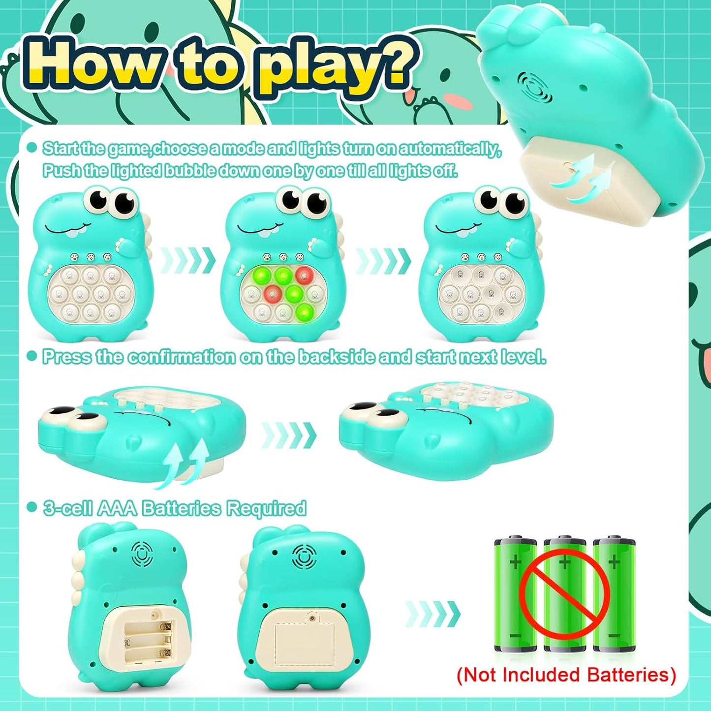 Juguete Pop It Electrónico Dinosaurio  – Perfecto para Aliviar Estrés y Ansiedad