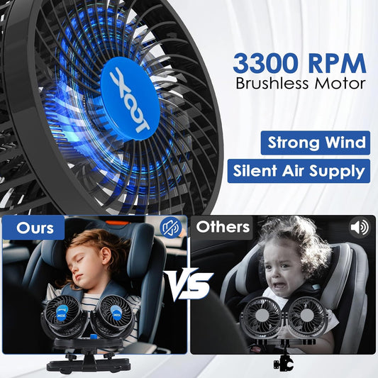 Ventilador de Coche 12V – Enfriamiento Rápido y Bajo Ruido para Pasajeros y Mascotas