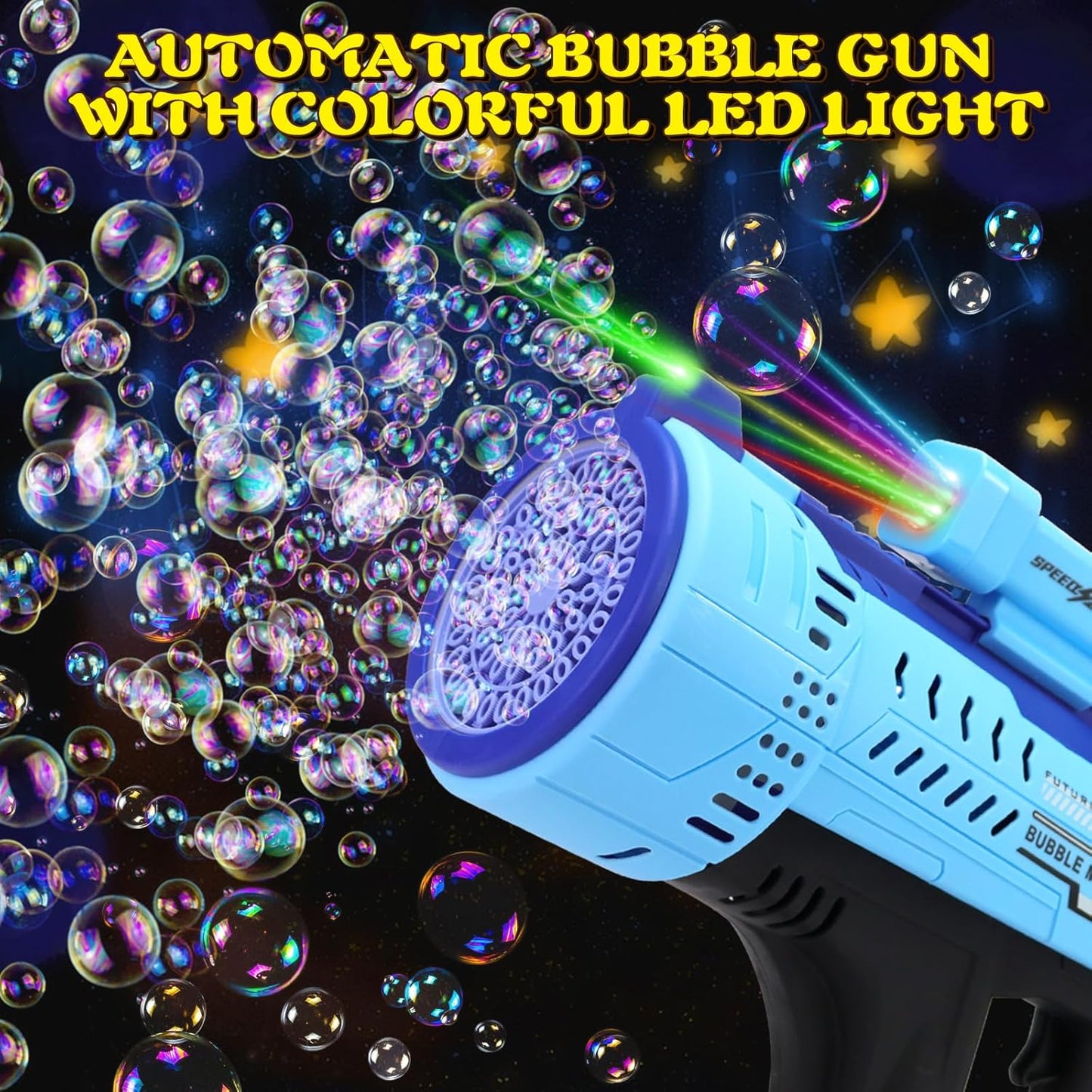 Pistola de Burbujas con 57 Agujeros y Luces LED – Divertido y Mágico para Niños