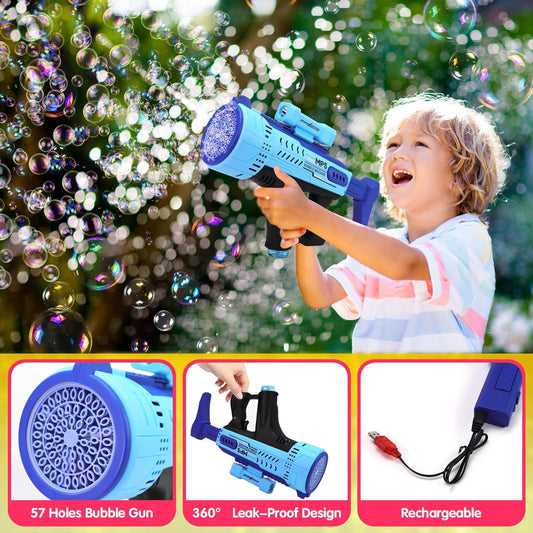 Pistola de Burbujas con 57 Agujeros y Luces LED – Divertido y Mágico para Niños
