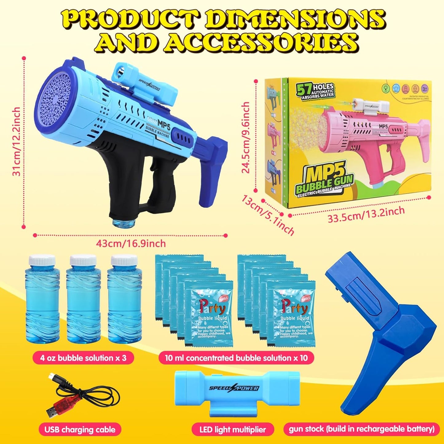 Pistola de Burbujas con 57 Agujeros y Luces LED – Divertido y Mágico para Niños