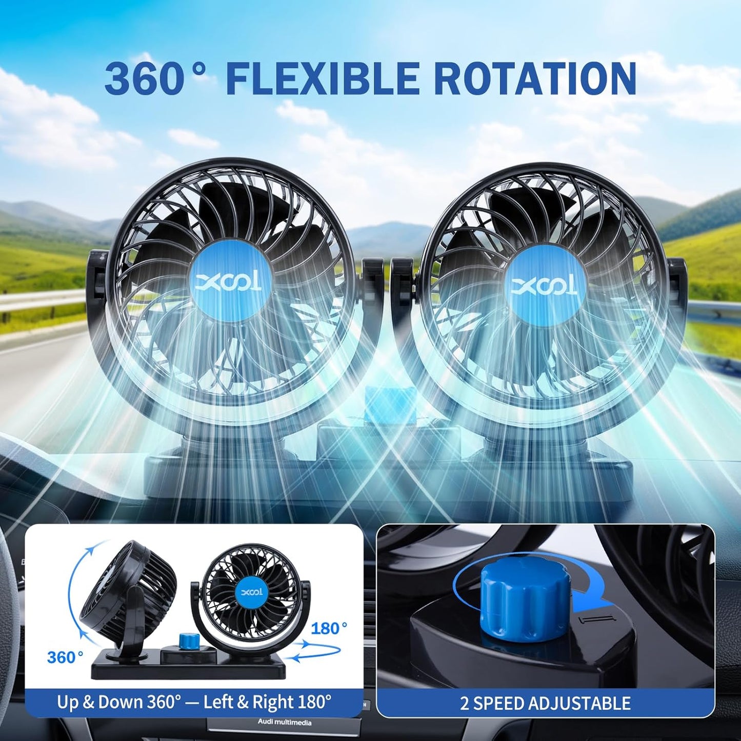 Ventilador de Coche 12V – Enfriamiento Rápido y Bajo Ruido para Pasajeros y Mascotas