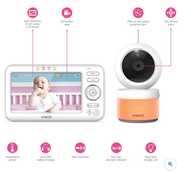 Monitor con Camara para Bebé Vtech, Visión cristalina, Vista Panoramica