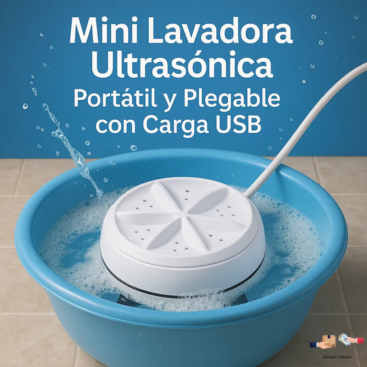 Mini lavadora ultrasónica portátil y plegable, ideal para viajes y ropa pequeña.
