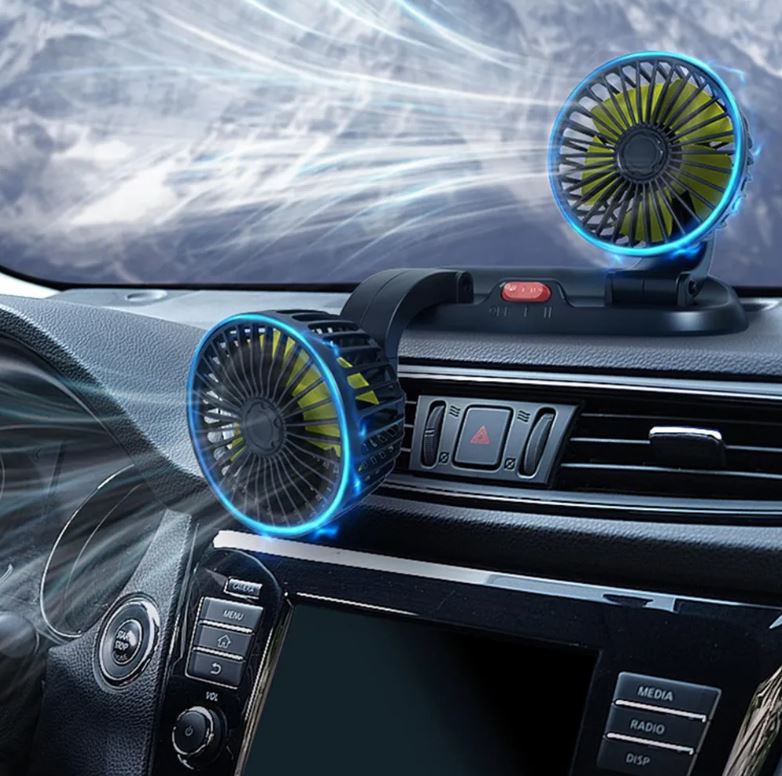 Aireador para coche de doble cabezal con giro 360 grados y 3 velocidades.