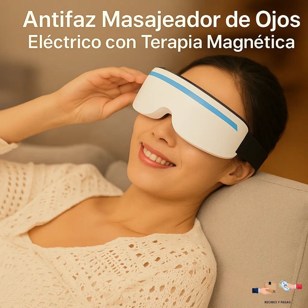 Antifaz masajeador eléctrico para ojos, combina terapia magnética y calor.