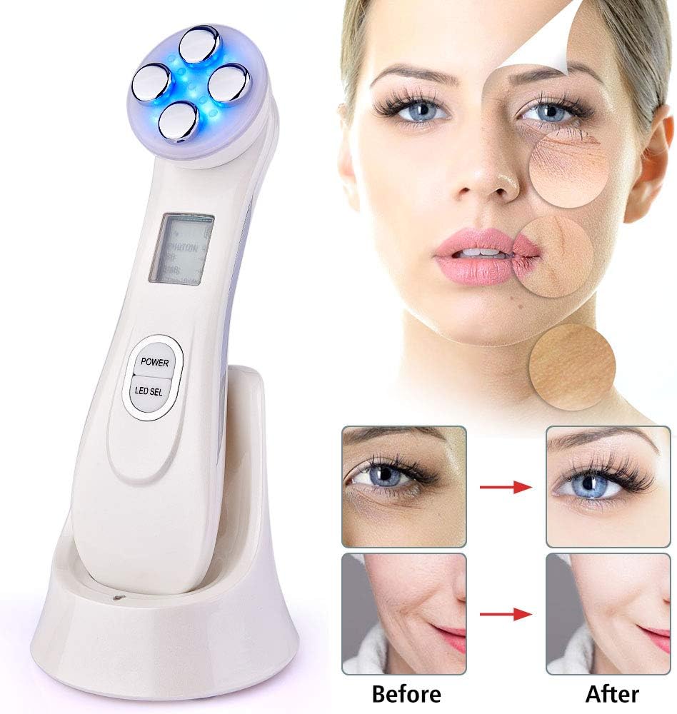 Aparato de terapia de luz LED 5 en 1 facial, reductor de poros y manchas.