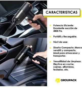 Aspiradora de mano recargable USB para coche y hogar, con filtro HEPA lavable.