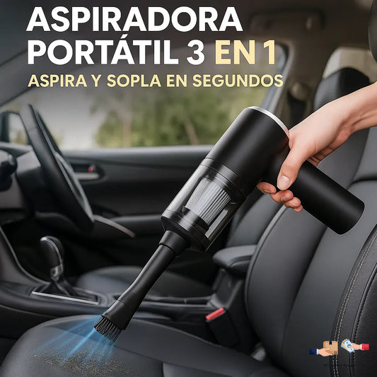 Aspiradora portátil 3 en 1, aspira, sopla e infla en segundos.