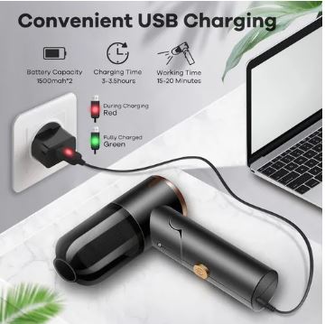 Aspiradora portátil para coche y oficina, con batería de larga duración recargable.