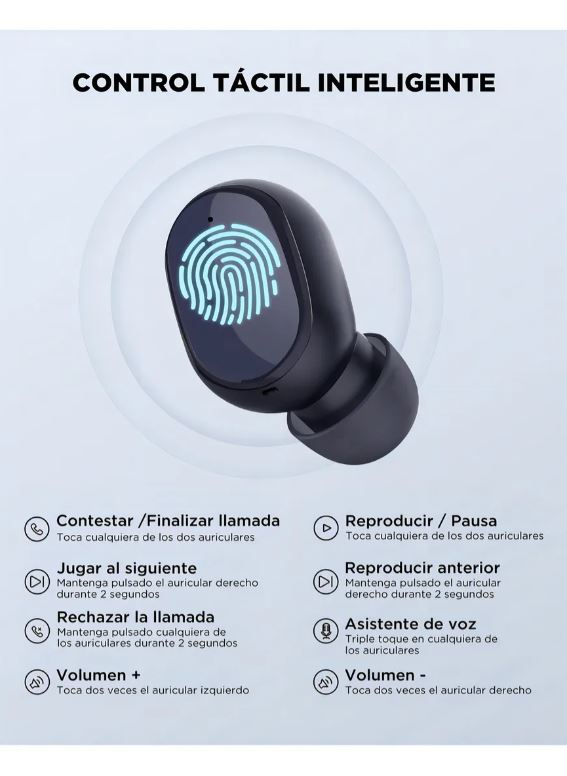 Audífonos TWS5 Bluetooth con última versión, recargables en su estuche.