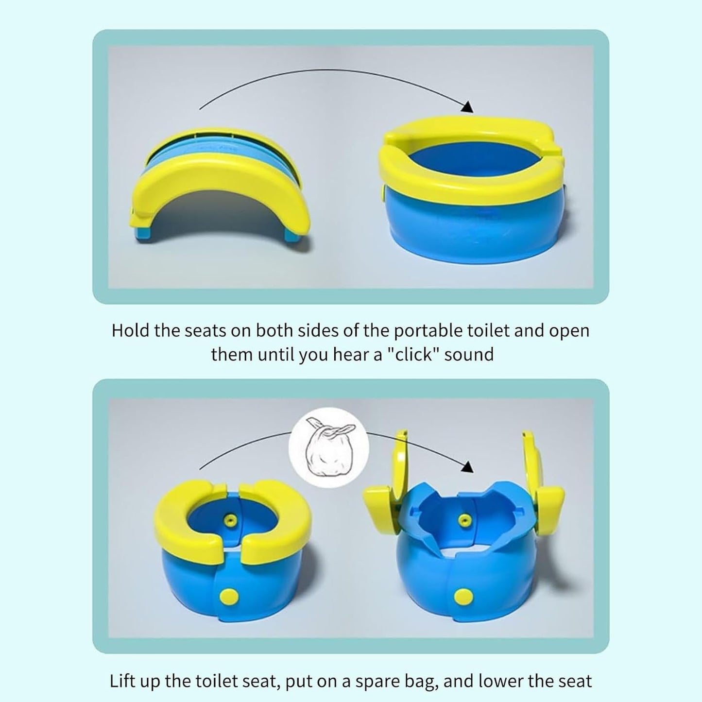 Bacinica portátil plegable para niños, ideal para entrenamiento y viaje.