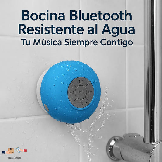 Bocina Bluetooth resistente al agua, ideal para escuchar música en la regadera o baño.