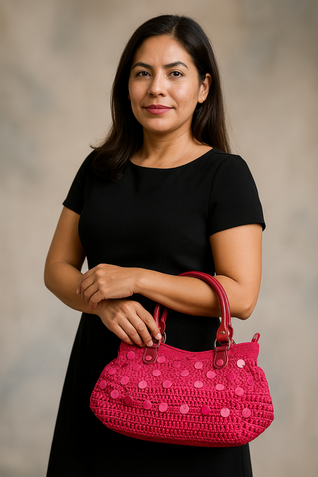 Bolso de mano fiusha, lentejuelas tornasol, Hilo Omega, muy brillante.