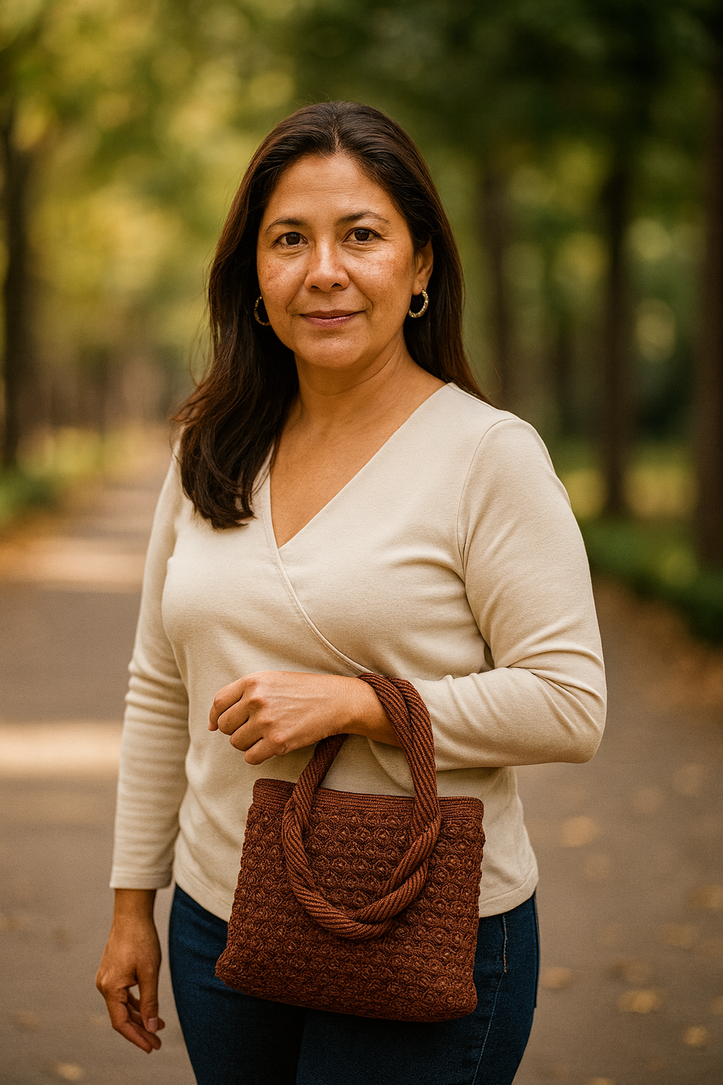 Bolso marrón chocolate crochet, asas trenzadas, última tendencia.