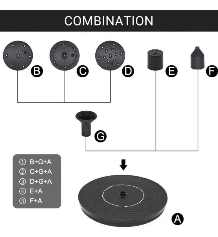 Bomba de agua solar 1.5W para fuente, 6 boquillas, ahorro de energía.