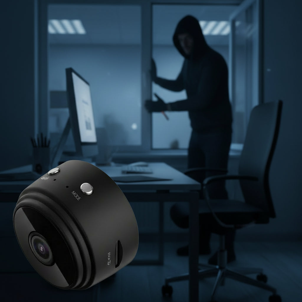 Cámara 1080P Full HD WiFi portátil, monitoreo remoto desde app móvil.