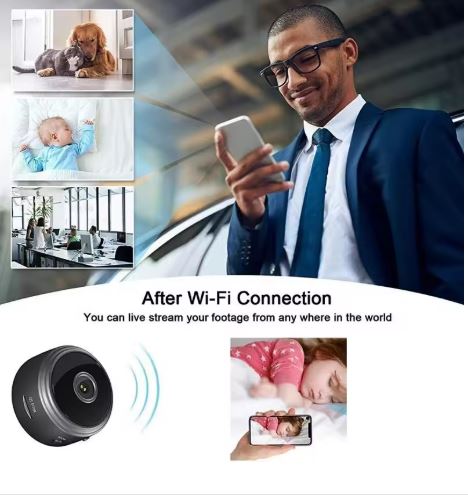 Cámara de seguridad compacta 1080P WiFi con función de visión nocturna.