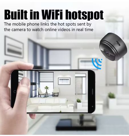 Cámara de seguridad inalámbrica mini HD, ofrece visión remota por internet.