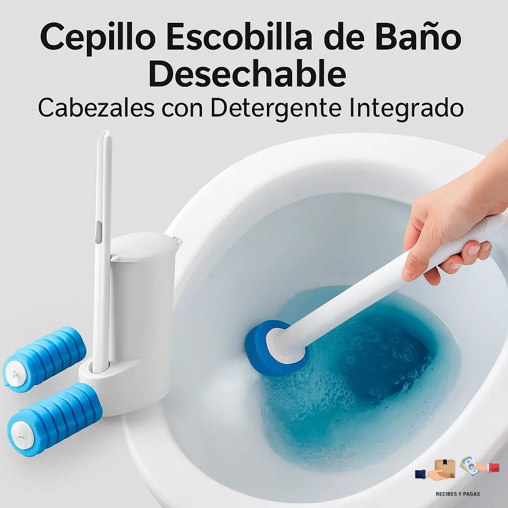 Cepillo escobilla de baño desechable, cabezales con detergente integrado.