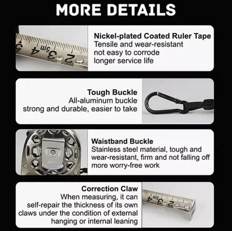 Cinta métrica de acero inoxidable anti-reflejo, resistente al agua.