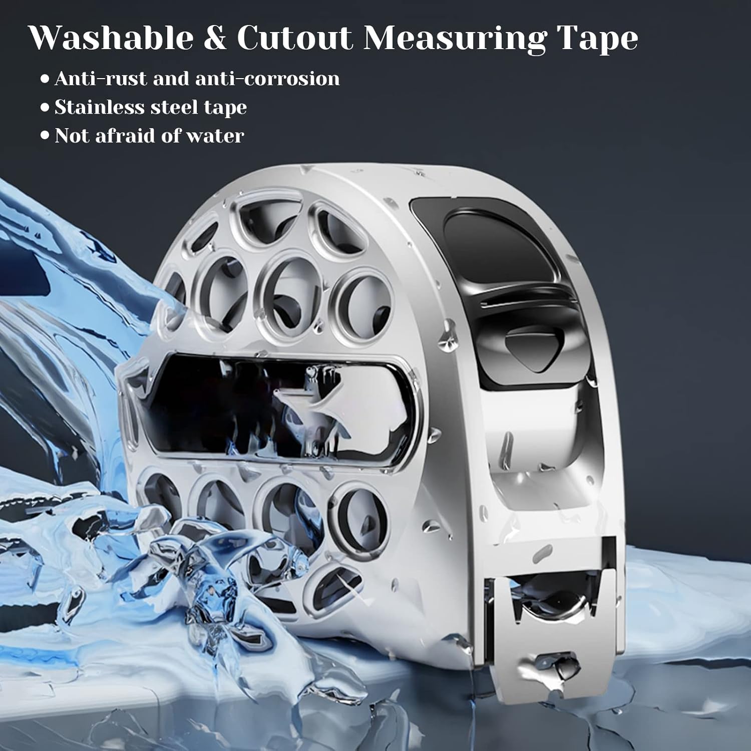 Cinta métrica de acero inoxidable, resistente al desgaste y anticorrosión.