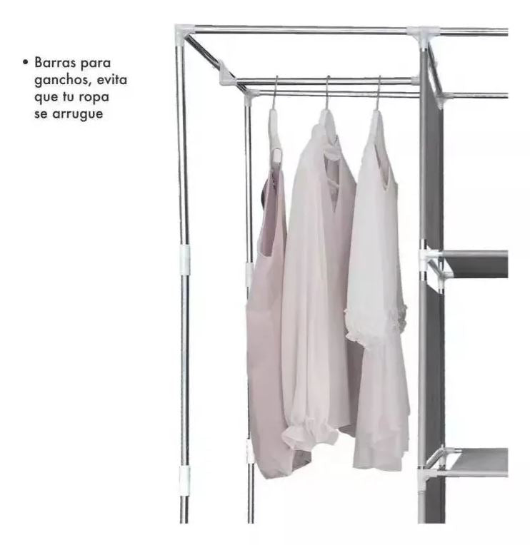 Clóset armable portátil económico para ropa, ganchos y organización.