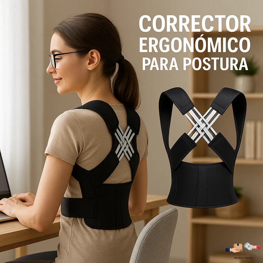 Corrector ergonómico de postura, proporciona alivio inmediato y natural de espalda.