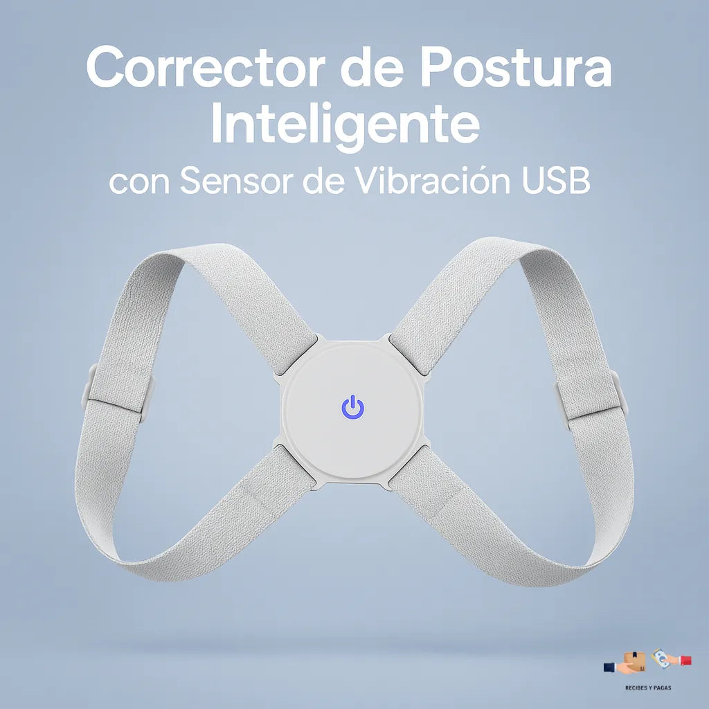 Corrector de postura inteligente con sensor de recordatorio por vibración, recargable por USB.
