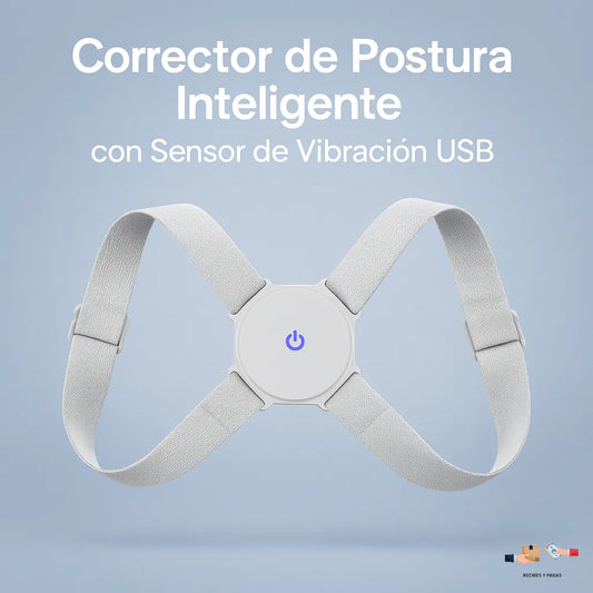 Corrector de postura inteligente con sensor de recordatorio por vibración, recargable por USB.