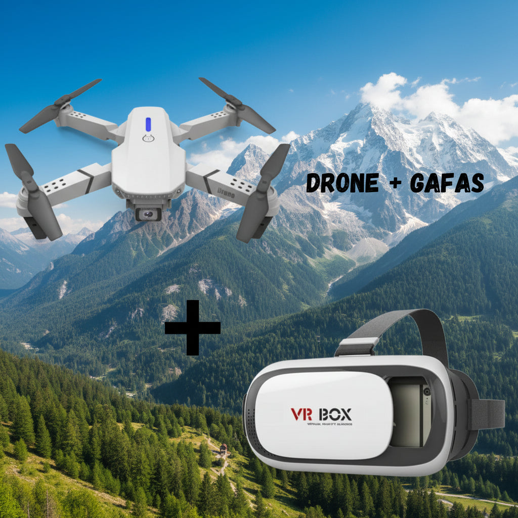 Cuadricóptero 4K con gafas VR 3D incluidas, dron plegable para fácil transporte.