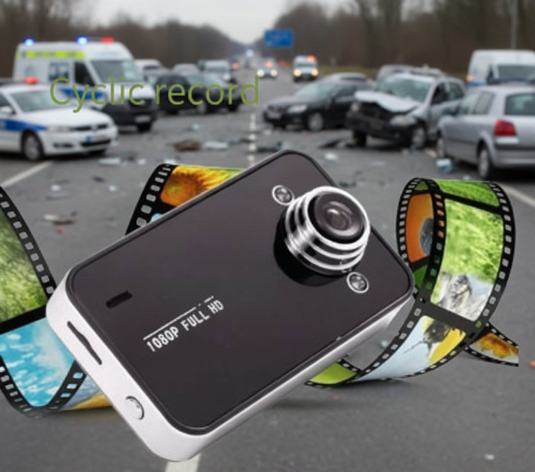 Dashcam 1080P con visión nocturna, sensor de gravedad (G-Sensor) para seguridad.