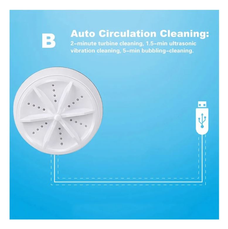 Dispositivo de lavado ultrasónico USB, ideal para ropa de viaje, diseño plegable.