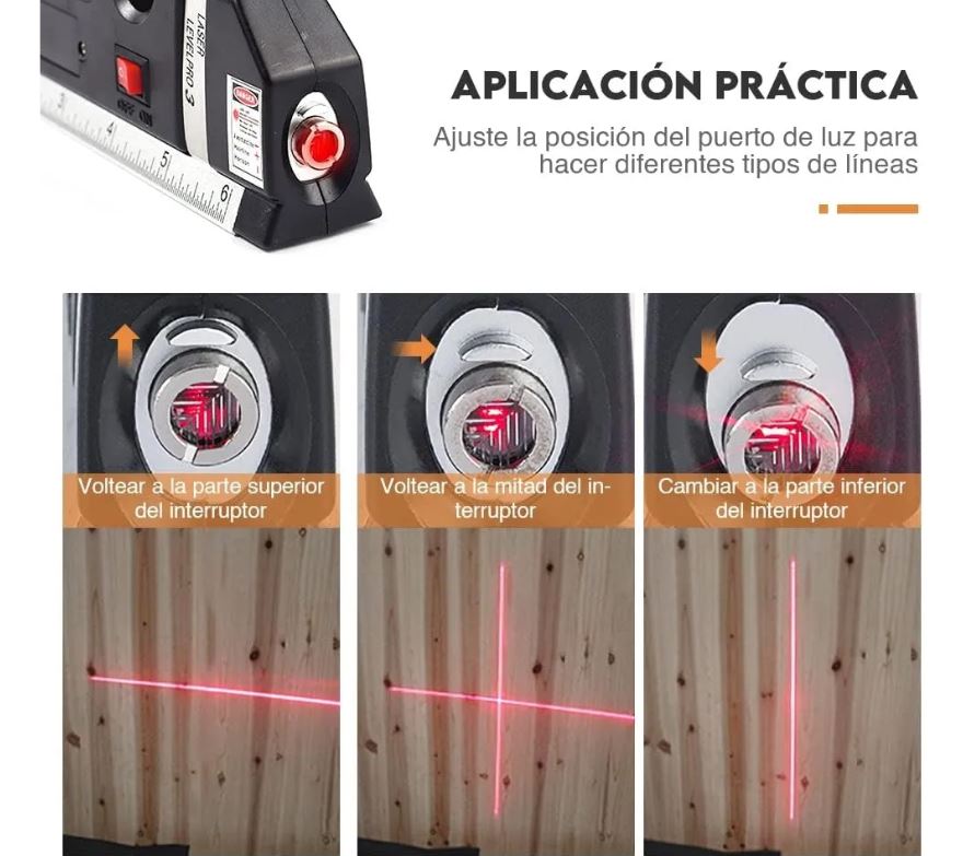 Dispositivo de nivelación láser profesional que incluye cinta métrica de gran alcance.