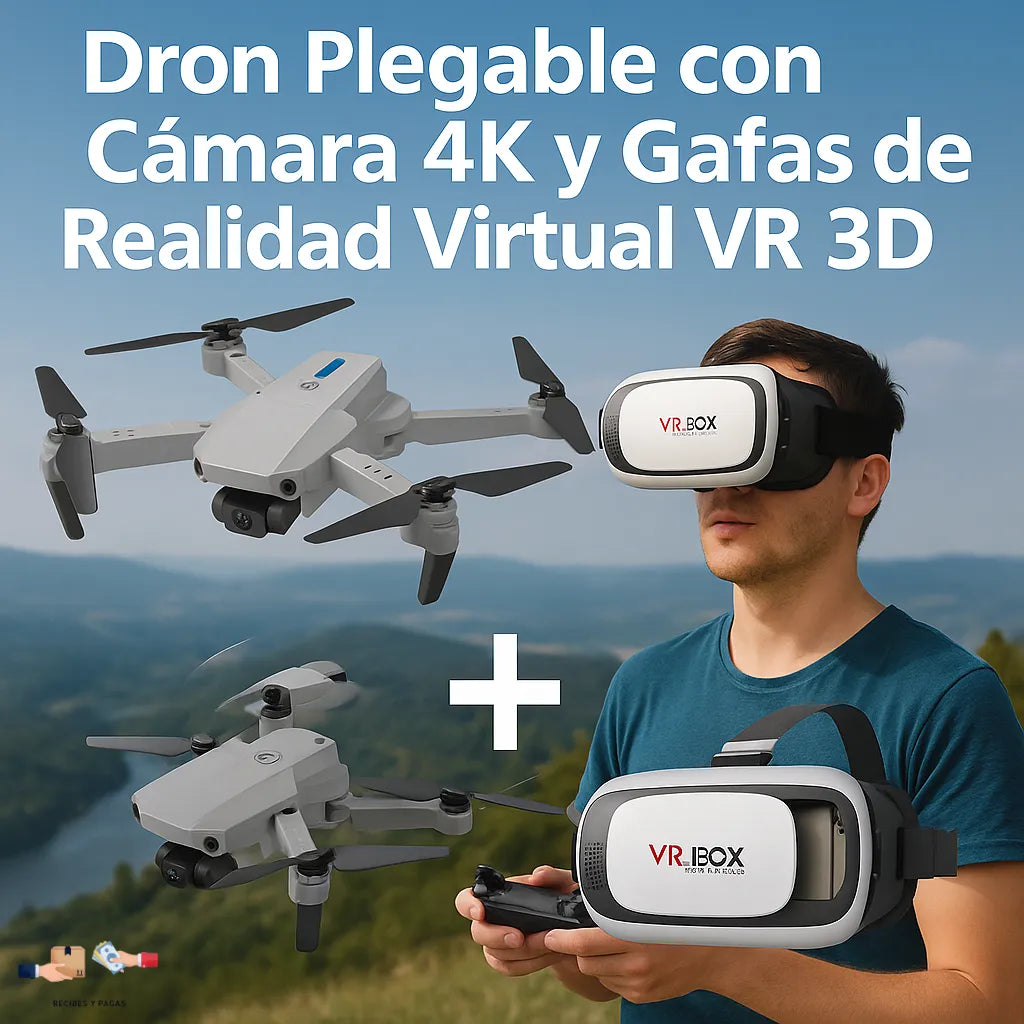 Dron plegable con cámara 4K y gafas VR 3D, ofrece visión en tiempo real (FPV).