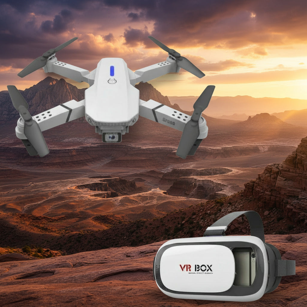 Drone portátil 4K para video HD, con gafas VR 3D para experiencia inmersiva.