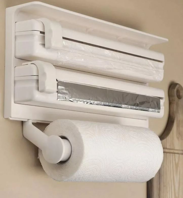 Organizador Multifuncional de Cocina - Papel Higiénico, Papel Aluminio y Plástico Autoadherible