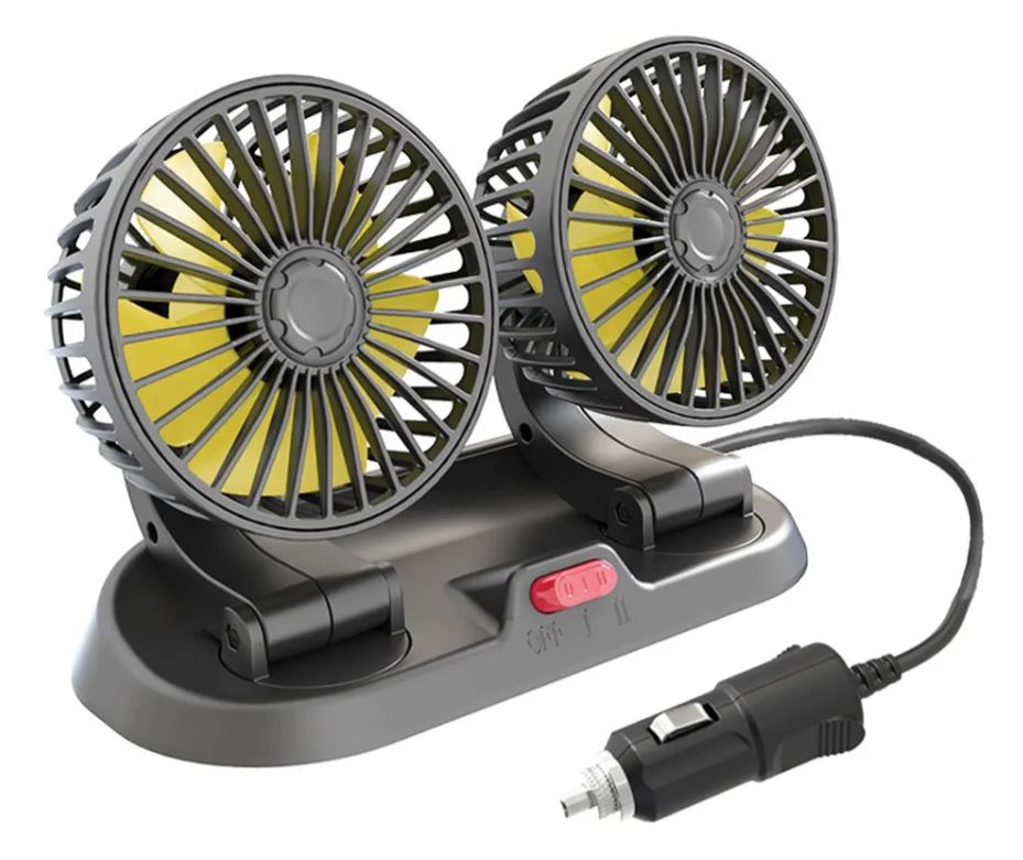 Ventilador para Coche con Doble Cabezal Giratorio 360° y 3 Velocidades