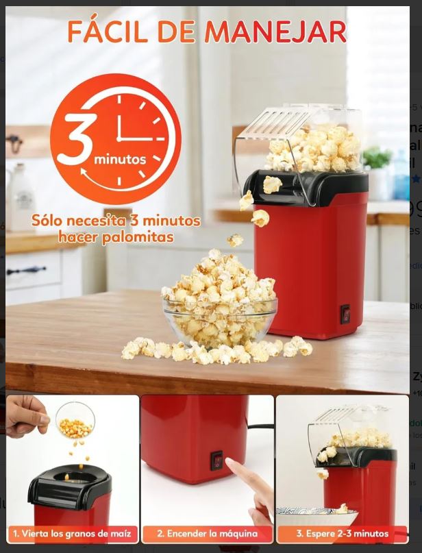 Electrodoméstico para palomitas de aire caliente, snack saludable para el hogar.