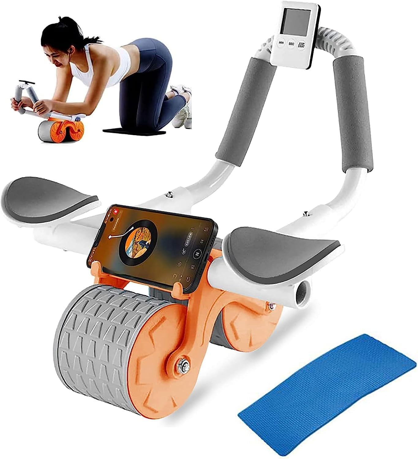 Equipo de gimnasio, rodillo abdominal con monitor, celular, doble rueda.